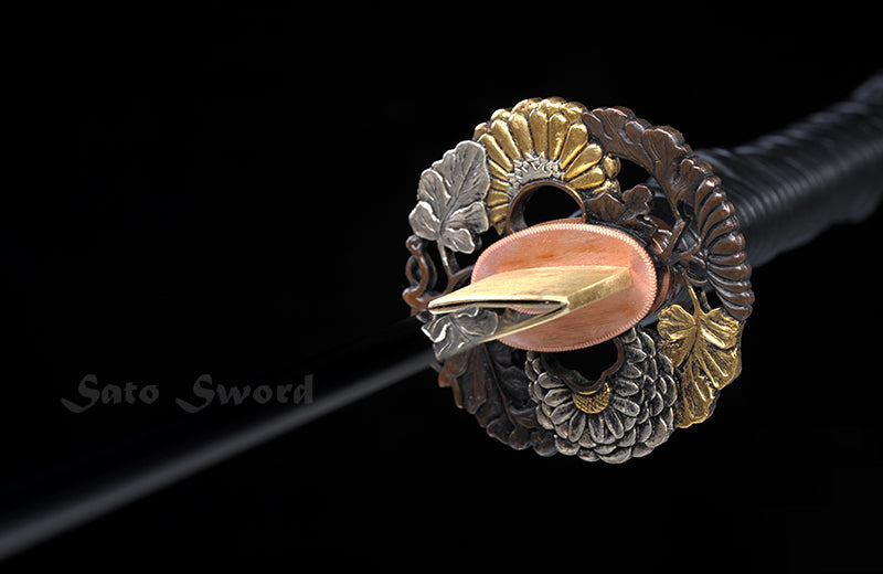 Classic Katana, Real Hand Forged Katana Leather Handle Black Scabbard