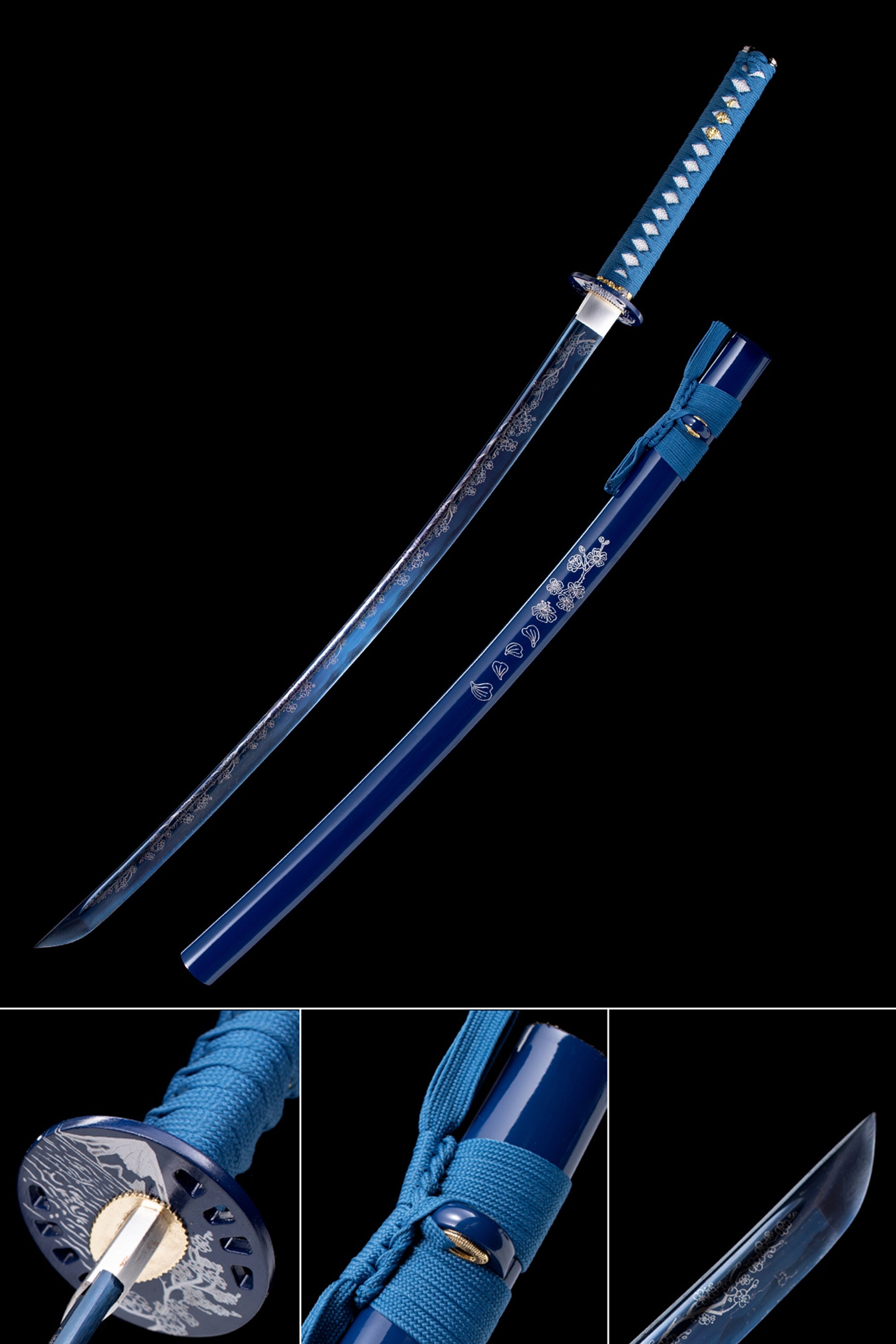 Hand Blue Katana with Engraving Style Blue Scabbard Swordsuk