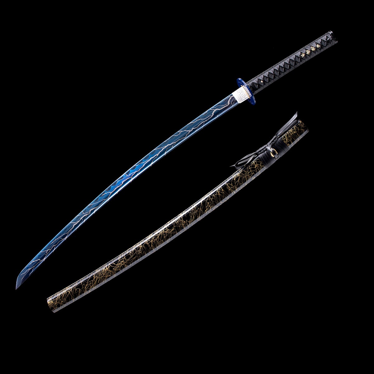 Hand Forged Katana,Lightning Engraving Blue Branches Classic