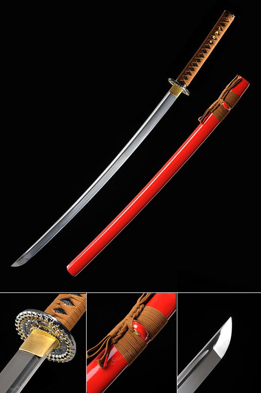 Red Katana,Hand Forged Full Tang Blade Red Scabbard