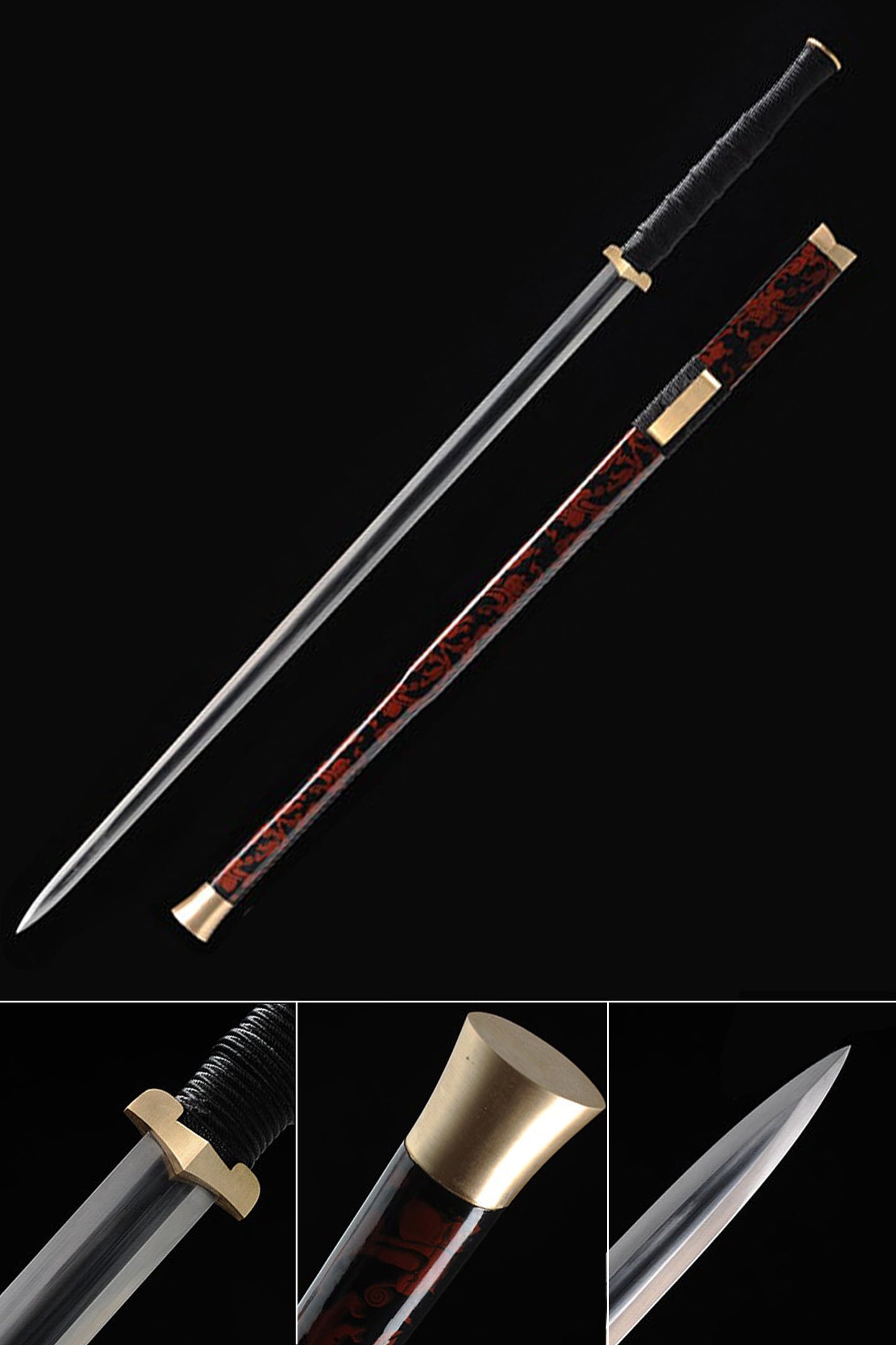 Chinese Han Dynasty Jian Sword with Full-Tang Damascus Folded Steel