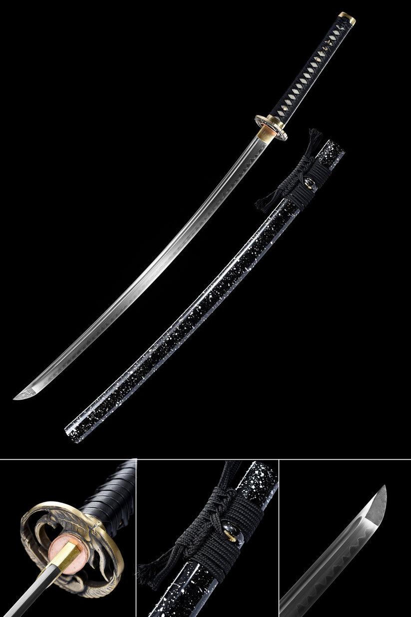 Classic Hand Forged Real Hamon Katana - Turtle Brass Snake Tsuba ...