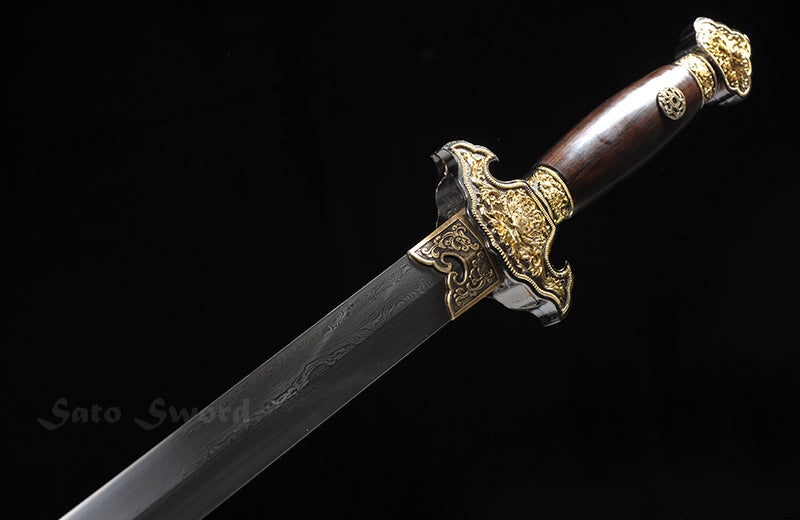 Chinese Jian With Qing Dynasty Style Folded Steel Damascus Hand Forged