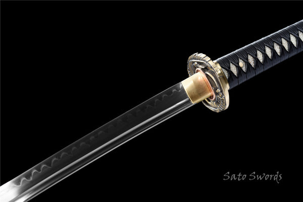 Classic Hand Forged Real Hamon Katana - Turtle Brass Snake Tsuba ...