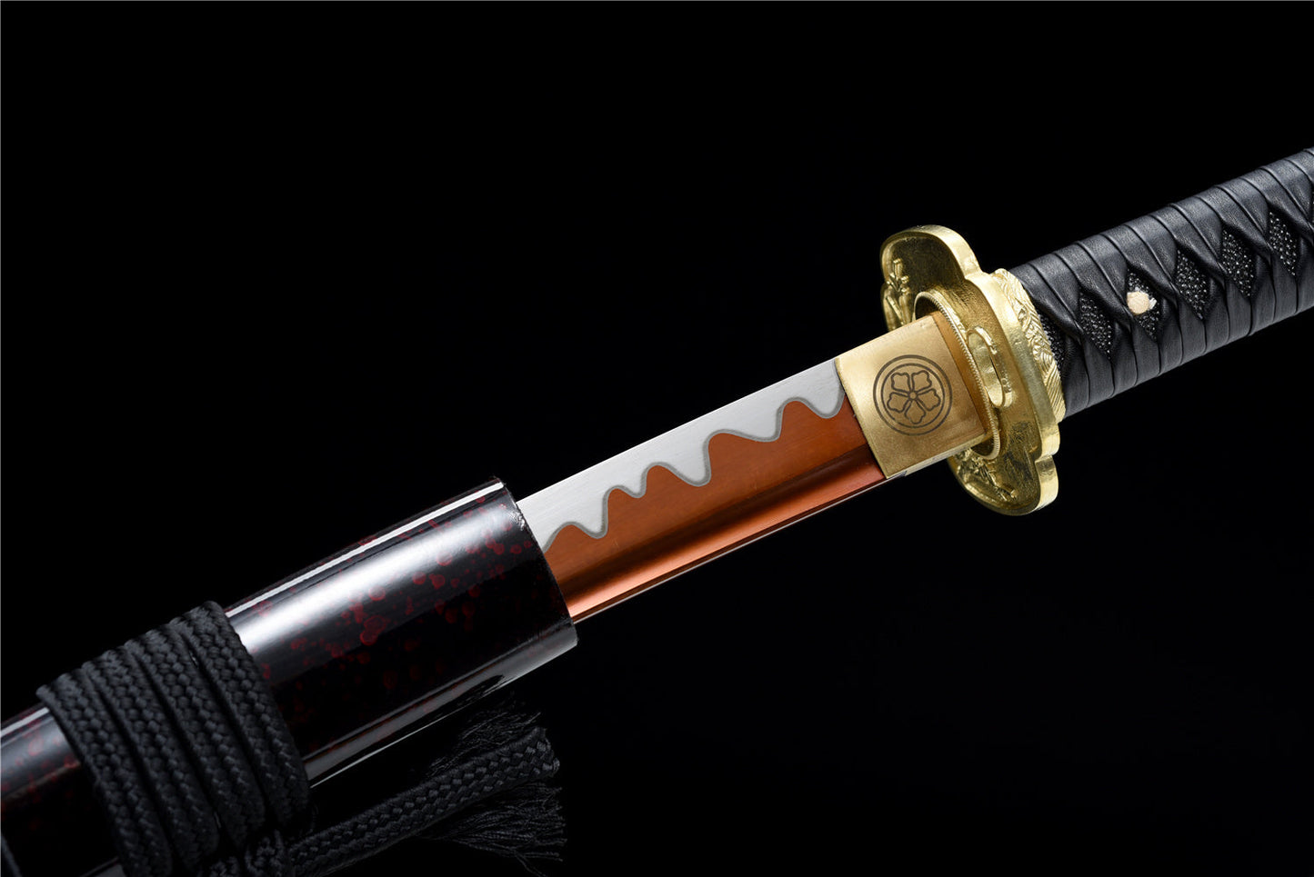 Hand-Forged Classic Red Katana with Leather Ito & Brass Tsuba